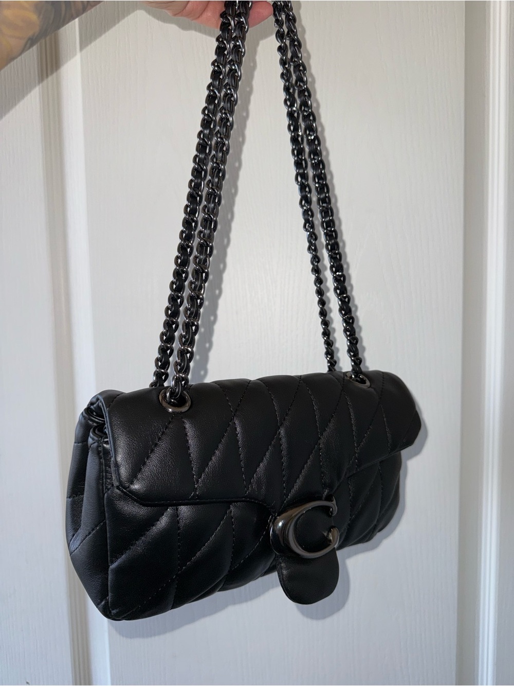 Coach Black Quilted Shoulder Bag with Chain Strap - Picture 10 of 11